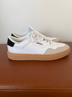 adidas White Sneakers with Beige Suede and Gum Sole